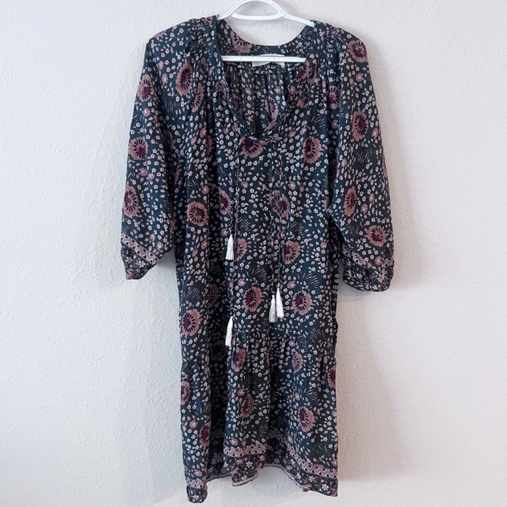Natalie Martin Stevie Vintage Flowers Dress dark green floral boho tassels M